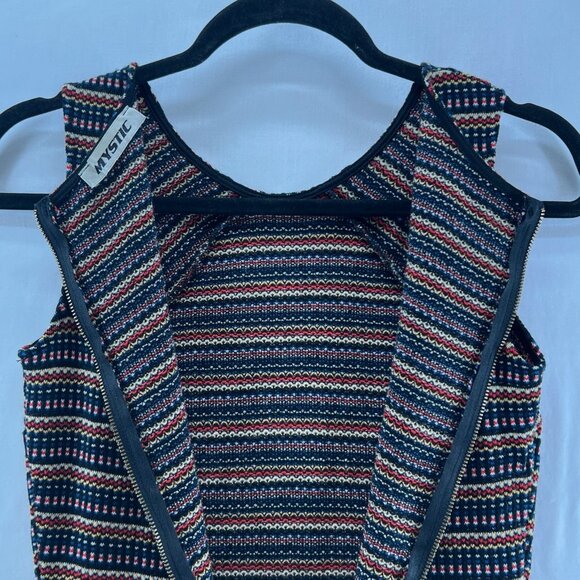 Mystic Bodycon Mini Dress Womens S Sleeveless Back Zip Striped Knit Multicolor - Picture 10 of 11